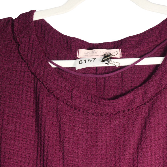 We The Free People Thermal Sweater Womens Large Burgundy Oversized Indie Soft - Picture 3 of 8